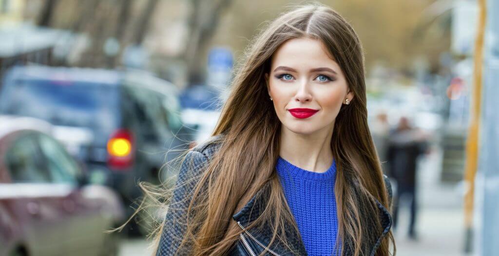 Beautiful girl with red lipstick