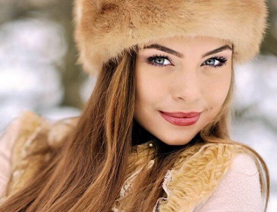 Slavic bride in a fur hat