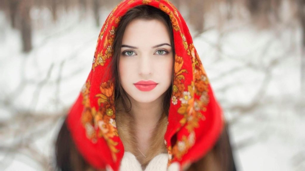 Slavic girl in a national headscarf
