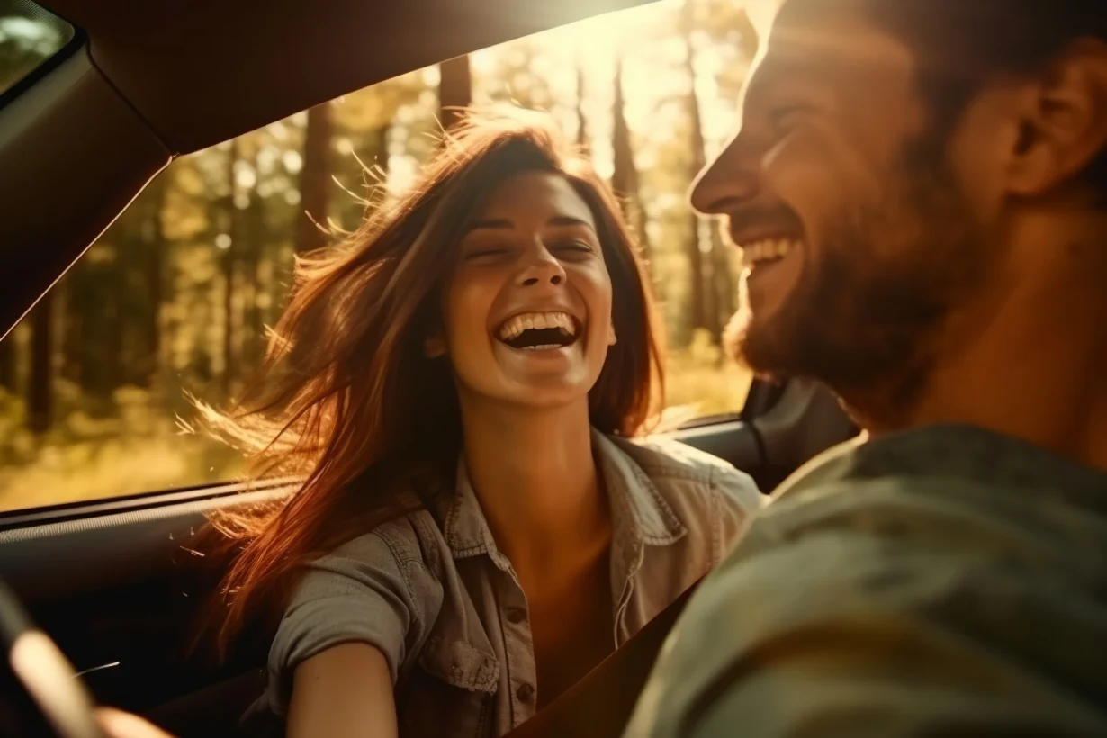 Casualdating.com - girl and guy laughing in the car